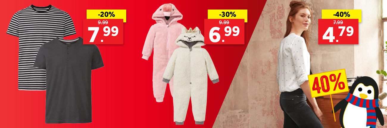 Mooie kortingen op mode: tot -50% op kleding voor dames, heren, kinderen en baby's! 