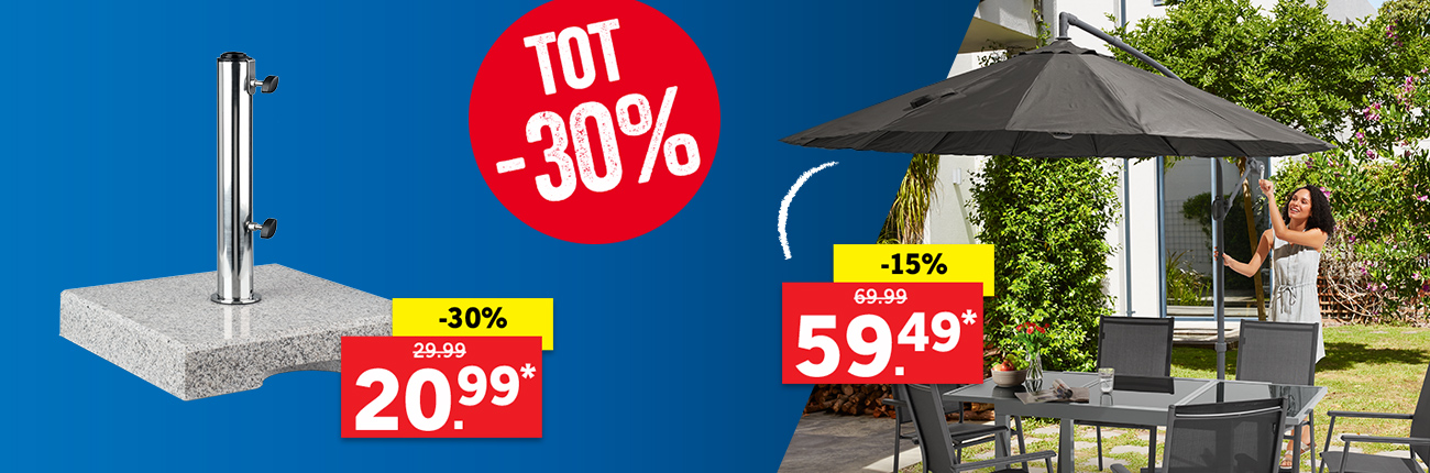 Parasols en zonnewering met kortingen tot -30% 