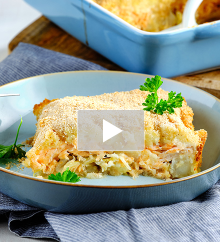 Zalm parmentier met bloemkool en prei 