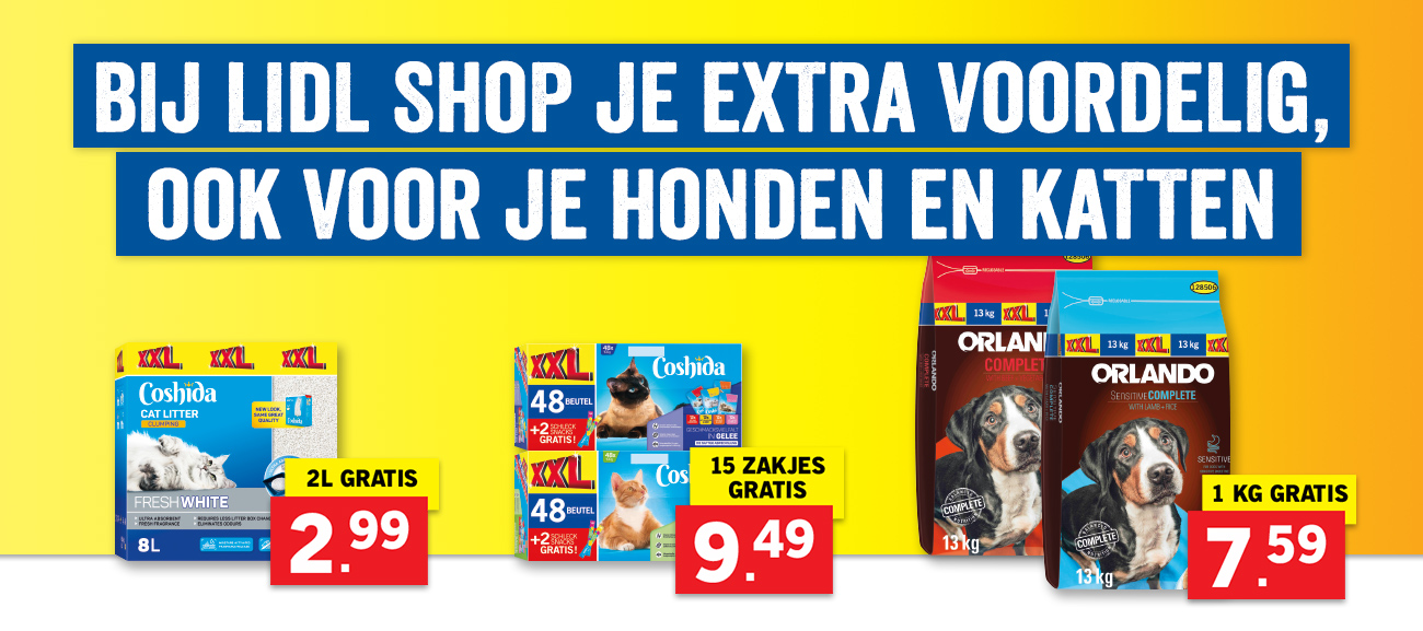 Bij Lidl shop je extra voordelig, ook voor je honden en katten 