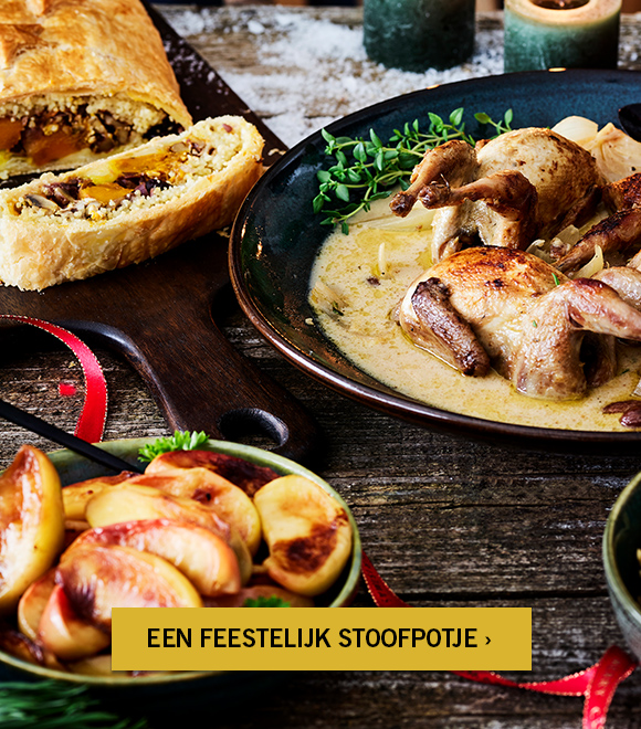 Feestelijk stoofpotje van kwartel en appeltjes 