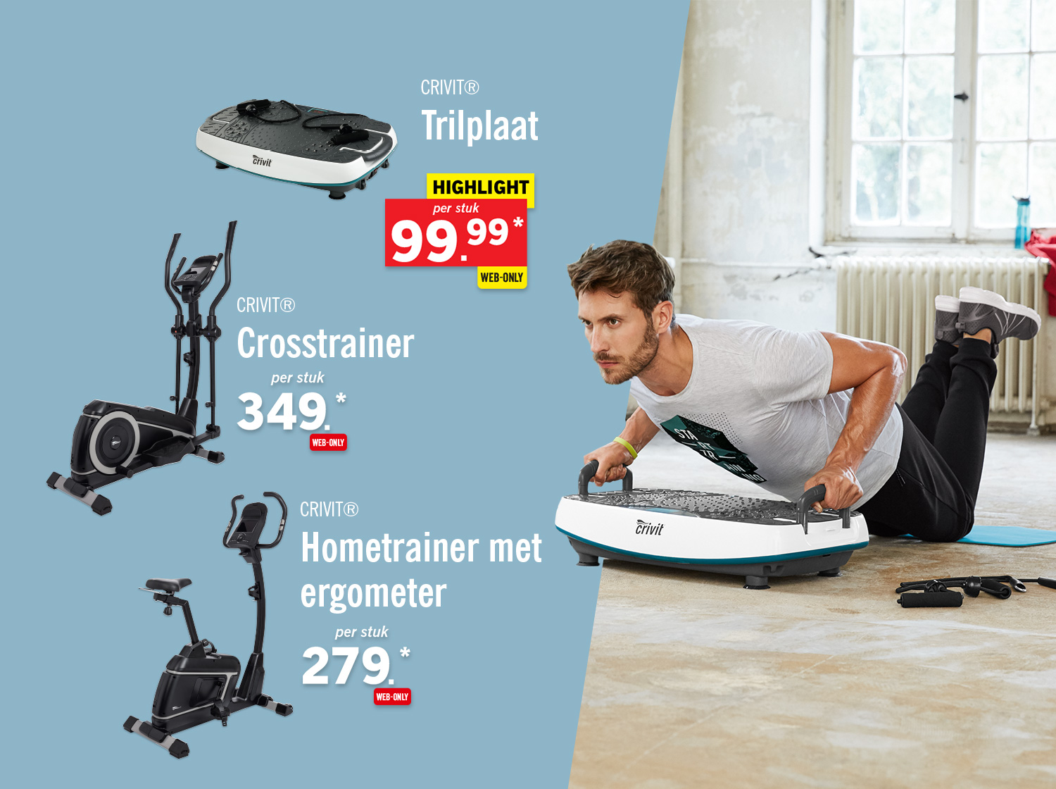 Blijf fit met crosstrainer, trilplaat en hometrainer