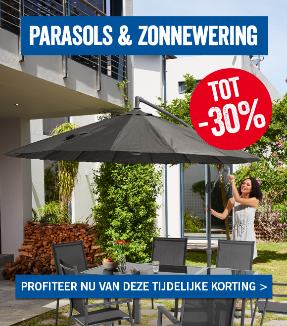 Tot 30% korting op parasols en zonnewering