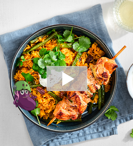 Biryani met kipbrochetten 