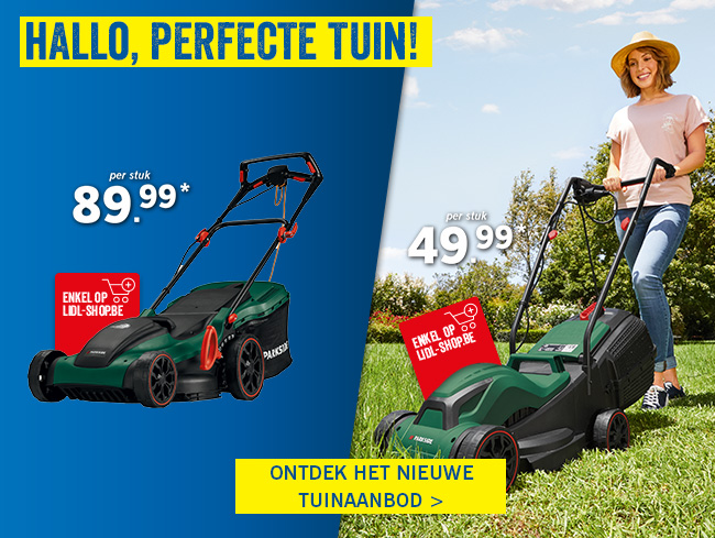 Grasmaaiers, tuingereedschap, aluminium tuinmeubelen, bloempotten en meer